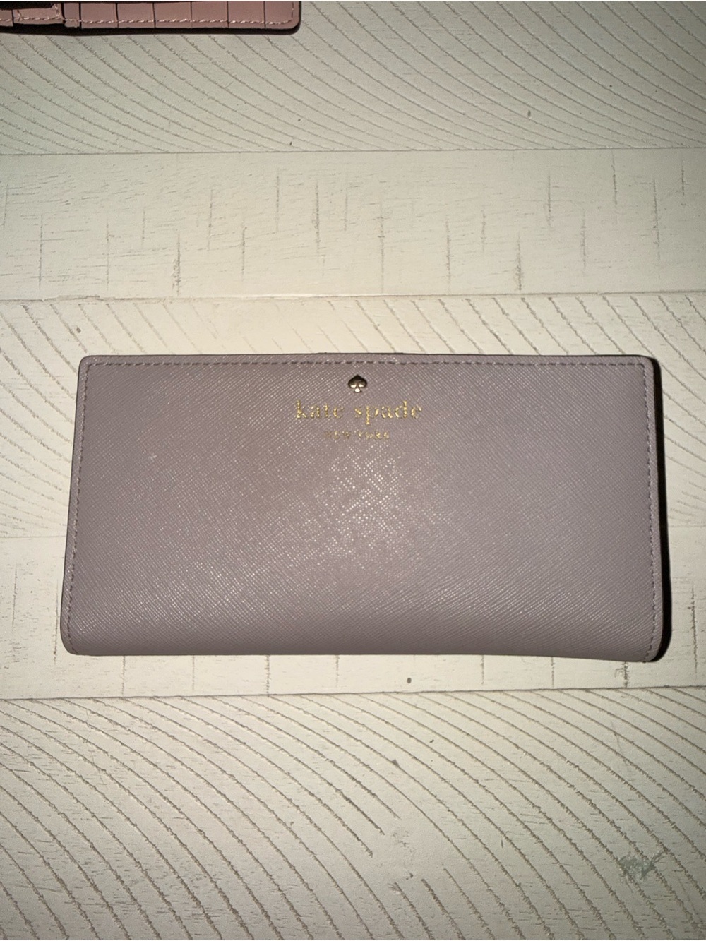 kate spade lavender saffiano continental wallet with gold logo